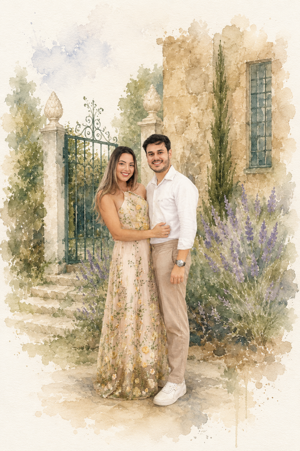 Bruna e Rafael em aquarela
